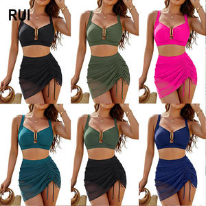 Traje de Baño de Dos Piezas RUIQUWIN de Malla Transpirable para Verano, Bikini con Espalda Cruzada Ajustable y Abierta, Ecológico, para Vacaciones - Product Image 1