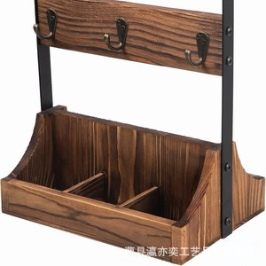 <b>Wooden</b> Cup Holder With Tray Hanging <b>Rack</b> Tea Coffee Bag Organizer Desktop <b>Storage</b> Square Shape Layer Type - Product Image 4