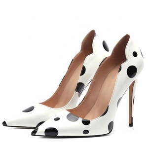 Sexy Thin High-heeled Women Pointy Toe High Heels Dress Shoes Stiletto Large Size 45 Basic Black Polka Dot Party Pumps Shoes - Product Image 6