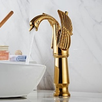 Robinet de lavabo de salle de bain en laiton de luxe, style vintage classique, forme d'animal, col de cygne, doré