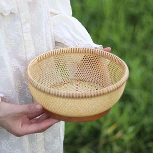 Handmade <b>Bamboo</b> <b>Basket</b> Round Storage <b>Basket</b> For Living Room Tea Fruit Snack Organizing Household Decorative Woven <b>Basket</b> - Product Image 1