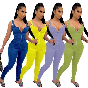 Clothing Vendors Casual Women's Denim Jumpsuit Women's summer new high elastic suspenders denim jumpsuit