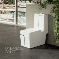 Ensemble moderne monobloc en céramique pour toilette et lavabo avec double chasse d'eau au sol pour salle de bain de villa
