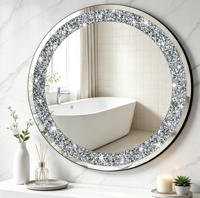Miroir mural rond de luxe moderne avec décor en cristal effet diamant pour la décoration de la maison, salon, salle de bain, hôtel