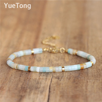 Pulsera Delicada de Cuentas de Piedra Natural de 2x4mm en Acero Inoxidable con PVD de Oro de 18k para Mujer con Cierre de Cadena Ajustable al Por Mayor