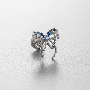 Boucles d'oreilles en acier inoxydable avec nœud papillon et tige à double filetage |   Piercing de barre interchangeable pour femmes et filles - Product Image 4