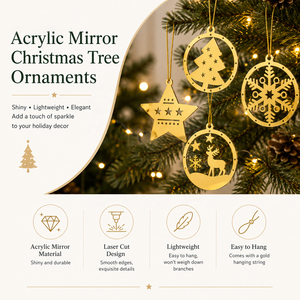 Ensemble d'ornements de Noël en acrylique doré miroir, découpés au laser, pendentifs creux, décorations suspendues pour arbre de Noël - Product Image 2