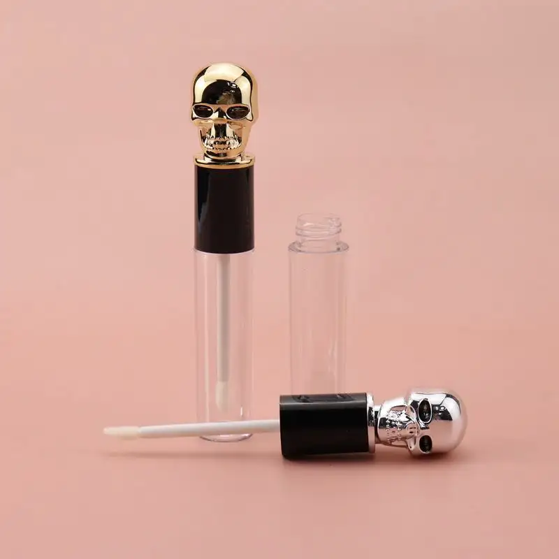 Tubos de brillo de labios para Navidad, contenedores vacíos de lujo de calavera de plata única, regalo de halloween, 5ml, gran oferta