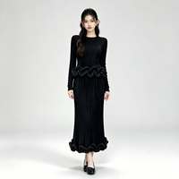Ensemble plissé élégant pour femme, prêt à expédier, haut peplum et jupe sirène, expédition en 7 jours, ensemble plissé Miyake