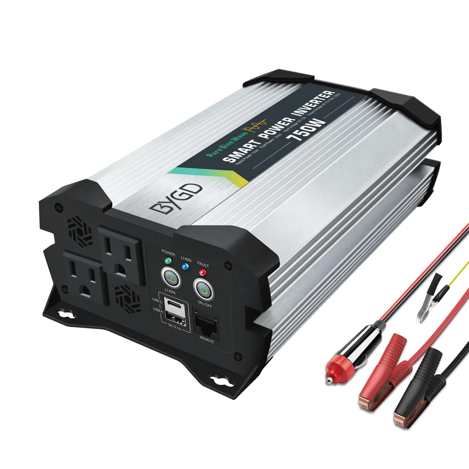 Inverter gelombang sinus murni 12 volt hingga 750 v 110 volt daya tinggi 220 W Inverter baterai LifePO4 untuk berkemah rumah