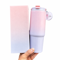 Gobelet isotherme promotionnel en acier inoxydable de 30 oz, bicolore dégradé, avec poignée de transport, sans PFAS, couvercle avec paille, idéal pour cadeaux et événements