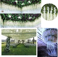 Expédition rapide, fausses guirlandes de plantes multicolores, vignes en soie, glycine artificielle blanche, fleurs suspendues pour mariage, décoration murale de maison