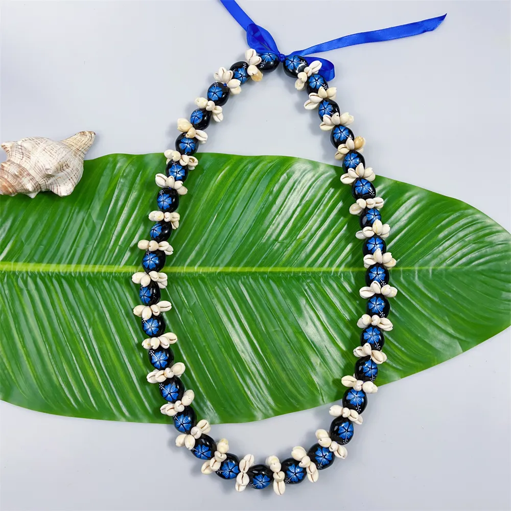 Bán buôn giá rẻ giá Hawaii cowrie Shell Lei Kukui Nut Lei Vòng cổ 2024 tốt nghiệp nóng bán Hawaii leis