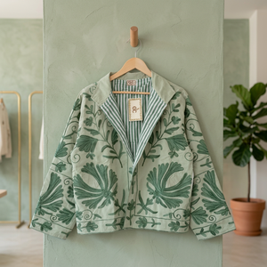 Embroidered Woven Woolen Floral Quilted Jacket <b>Women</b> Boho Summer Winter <b>Coat</b> Wool Lining Single Button Outerwear Polyester - Product Image 1