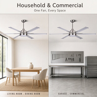 Ventilateur de plafond moderne de 60 pouces avec moteur DC, en métal, avec lumière LED, silencieux, économie d'énergie, télécommande, intensité réglable