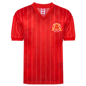 Maglia da calcio rossa in tessuto Jacquard in maglia Jacquard con 1983 personalizzata in fabbrica tazza europea con taglio automatizzato ad asciugatura rapida - Product Image 1