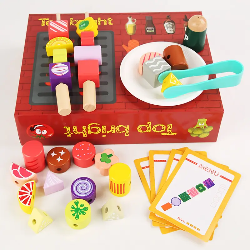 New wooden fun barbecue rack with ingredients children's educational kitchen toys