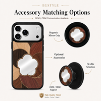 Étui de téléphone élégant en bois incrusté avec miroir de maquillage, coque de protection antichoc de luxe, logo personnalisé pour iPhone 15 16 17