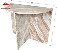 Table d'appoint demi-lune en marbre beige rose, forme semi-circulaire, veinage naturel unique, décoration minimaliste contemporaine