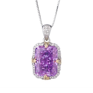 High Quality Eco-friendly Copper 12*16mm Purple Zircon Retro Iced Out Purple Cubic Zirconia Necklace and <b>Rings</b> Jewelry Set - Product Image 1