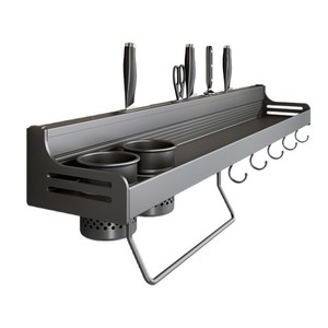 Wall-mounted <b>Kitchen</b> Storage Rack Rectangle Multi-functional Condiment Holder With <b>Hooks</b> For Utensils And Spices - Product Image 5