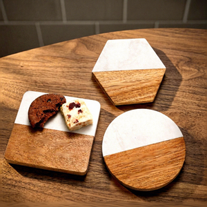 Eco-Friendly Wooden Coasters with Acacia Wood and <b>Marble</b> Design 10mm Thick Custom Diameter <b>for</b> Laser Engraving - Product Image 6