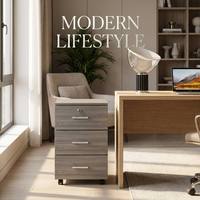 Meuble de rangement mobile à 3 tiroirs verrouillables avec roulettes, organisateur sous bureau pour bureau commercial, plusieurs couleurs de bois