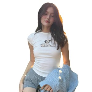 Grazioso cucciolo maculato stampacomoda maglietta a maniche corte di base 2025 estate stile di nicchia sexy casual knittingtop - Product Image 5
