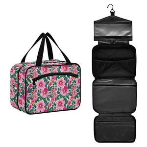 Hawaii Hau Design Pink Flower <b>Large</b> Capacity Custom Travel Women <b>Toiletry</b> <b>Bag</b> Waterproof Hanging Cosmetic Makeup <b>Bag</b> With Hook - Product Image 1