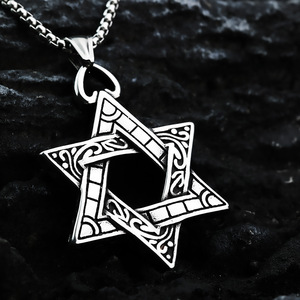 Men's Stainless Steel Double-Sided <b>Star</b> Pendant Necklace Geometric Punk <b>Design</b> Fashion Jewelry - Product Image 2