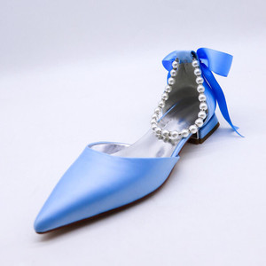 New Bow Low Heel Ladies <b>Flats</b> Shoes 2025 Pointed Toe Pearl Ankle Strap Party Wedding for Women Sandals - Product Image 1
