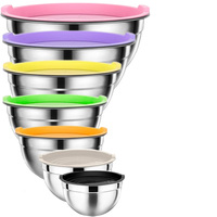 Ensemble de bols à salade empilables en acier inoxydable 7 pièces 14-26 cm avec couvercle hermétique et base antidérapante, idéal pour la pâtisserie, le mélange et le stockage des fruits