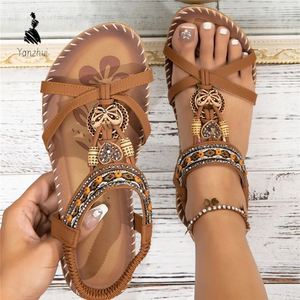Sandales compensées style bohème pour <span class=keywords><strong>femme</strong></span>, faites à la main, avec boucle en bois, nœud et strass, antidérapantes, chaussures pieds nus - Product Image 3