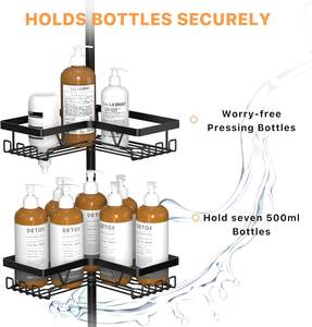 دش الزاوية السوداء العلبة التوتر القطب منظم سقف الأرض للماء رف منشفة التخزين للزاوية - Product Image 5