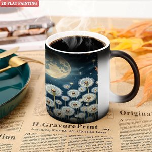 Mug en céramique noir givré 11oz, tasse à changement de couleur activée par la chaleur avec motif pissenlit et lune - Product Image 5