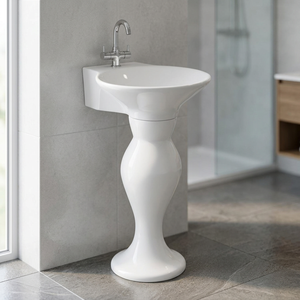 Latest Art Modern Antique Ceramic <b>Wall</b> Hung Wash Basin Half Pedestal Semi Washbasins Set Bathroom - Product Image 6
