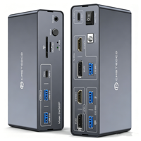 Switch KVM USB-C HDMI DP untuk 2 PC, Monitor Ganda 4K 60Hz/120Hz, Hub USB 3.2, Pembaca Kartu SD/Micro SD, Kompatibel dengan Mac/Windows