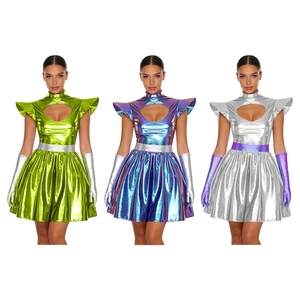 Vestido Metálico Brillante de Astronauta para Mujer, Disfraz de Cosplay Alienígena con Guantes, Ideal para Fiestas Temáticas Espaciales y Eventos - Product Image 1