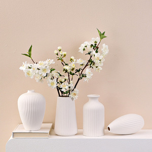 Nordic Style White Striped Premium Feel Ceramic <b>Vase</b> for Living Room Dried Flower Display Home Decor - Product Image 2