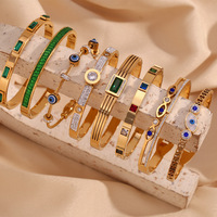 Bracelet jonc tendance pour femme 2026, en acier inoxydable 316L plaqué or 18 carats, avec zircon et perles géométriques, idéal pour les soirées