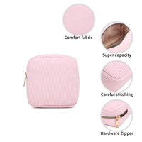 Pochette cosmétique carrée en velours côtelé JOYSUN avec fermeture éclair, sac de rangement souple, organisateur de voyage léger et portable pour femmes au quotidien