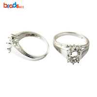 Beads nice Silver Prong Setting Schmuck ring Blank Jewell ery Simple