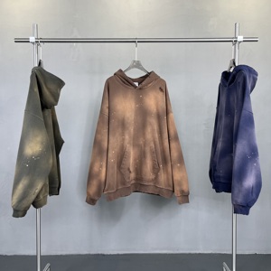 Hoodie & jaket pria ukuran Plus, Hoodie berlian imitasi polos bahu jatuh, Hoodie & Sweatshirt ukuran besar, robek matahari, asam, celup, 450g - Product Image 2