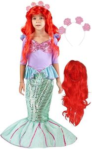 Ưa Thích Ăn Mặc Sáng Tạo Sang Trọng Nàng Tiên Cá Trang Phục Cosplay Halloween Đảng Lễ Hội Trang Phục Thiết Lập Với Màu Đỏ Tóc Giả Và Headband - Product Image 6