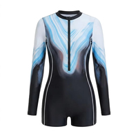 Op maat gemaakte rashguard zwempak snel drogend lichtgewicht dames half-rits één-delig zonwerend surfpak private label
