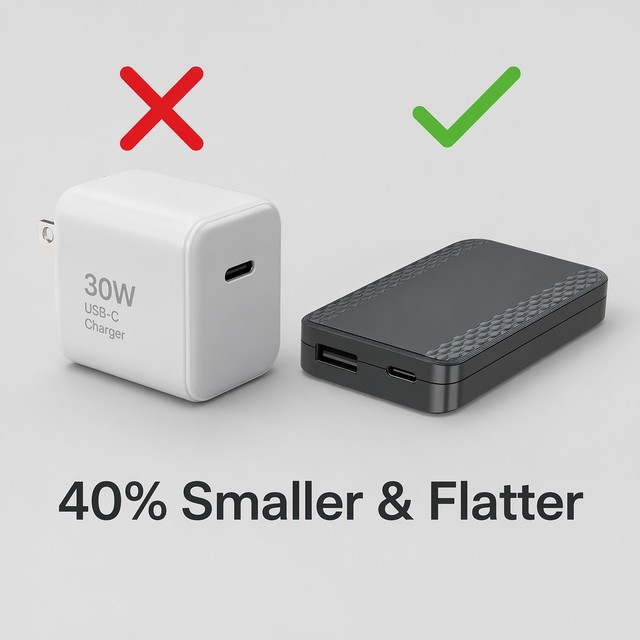 65W Ultra-thin Charger Dual-port Fast Charging with PD3.0/PPS Gan Material & OTP Protection
