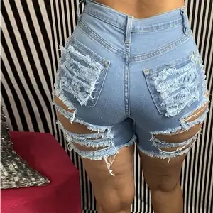 Elastische Jeans Dames Trendy Capris Middenbroek 2023 Zomer Nieuwe Dameskleding Geperforeerde Hoge Taille