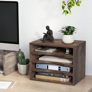 Organizador de Archivos <span class=keywords><strong>Rectangular</strong></span> de <span class=keywords><strong>Madera</strong></span> Vintage con 3 Estantes Ajustables para Escritorio, Clasificador de Documentos/Cartas/Correo para Escuela, Hogar y Oficina - Product Image 2