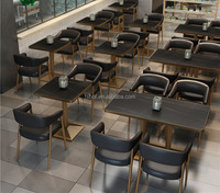 Combinaison Table et Chaises de Restaurant Commercial, Table Imperméable à Motif Marbre, Canapé en Forme de U pour Bistro Café