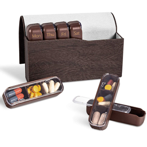 Custom Brand Logo Large Weekly 7 Days Travel Pill Organizer Case Premium Leather Cover for Promotional Pill Boxes
